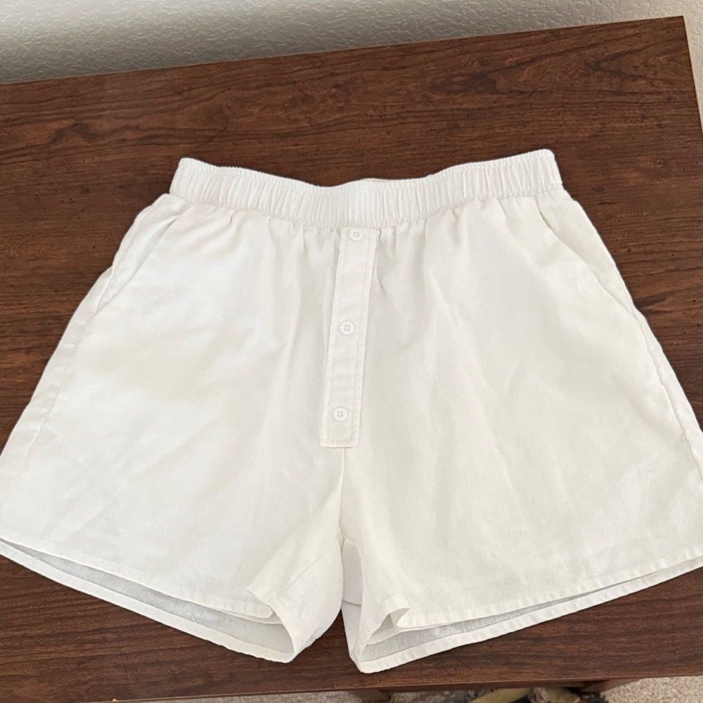 White Elastic Waist Shorts